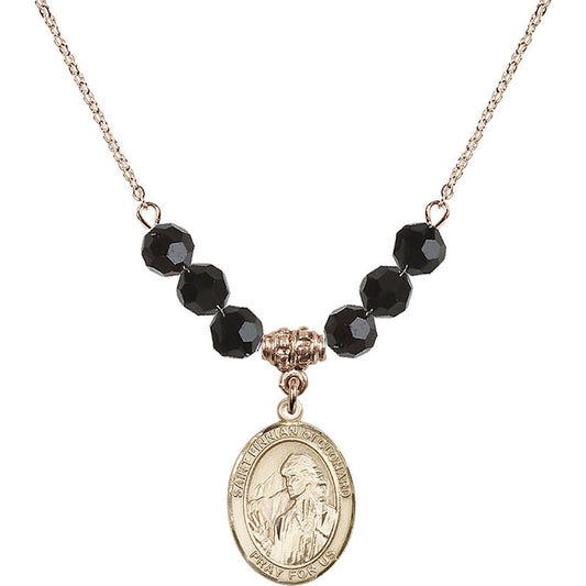 14kt Gold Filled Saint Finnian of Clonard Birthstone Necklace with Jet Beads - 8308
