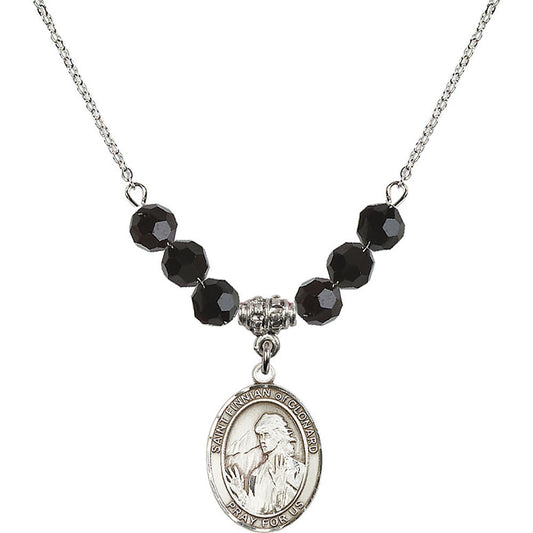 Sterling Silver Saint Finnian of Clonard Birthstone Necklace with Jet Beads - 8308