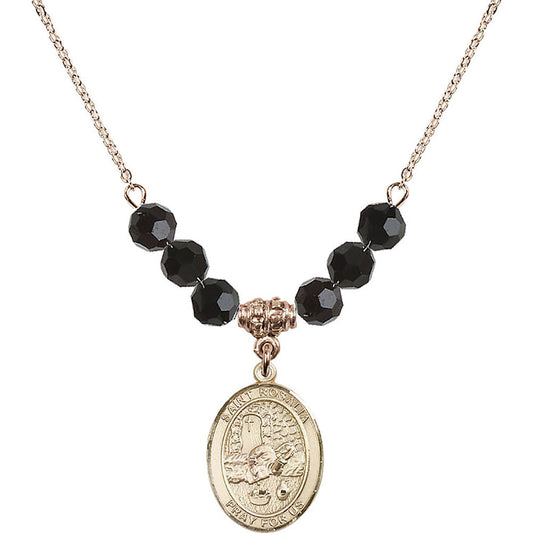 14kt Gold Filled Saint Rosalia Birthstone Necklace with Jet Beads - 8309