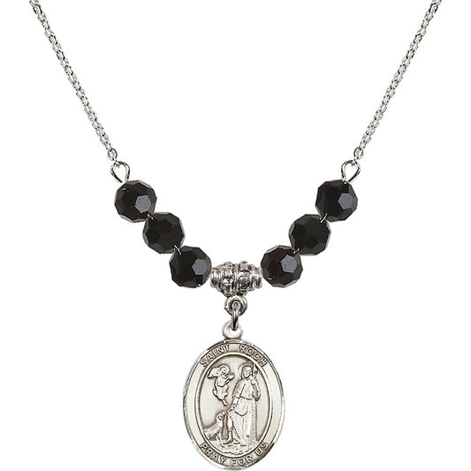 Sterling Silver Saint Roch Birthstone Necklace with Jet Beads - 8310