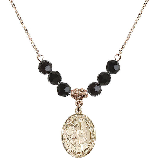 14kt Gold Filled Saint Elizabeth of the Visitation Birthstone Necklace with Jet Beads - 8311
