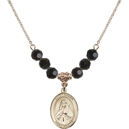 14kt Gold Filled Saint Olivia Birthstone Necklace with Jet Beads - 8312