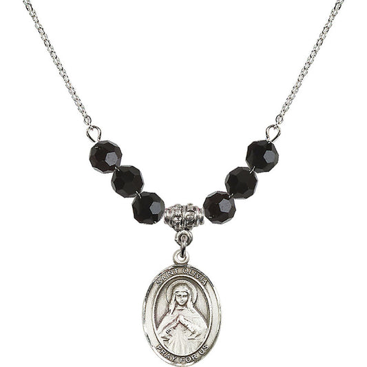 Sterling Silver Saint Olivia Birthstone Necklace with Jet Beads - 8312