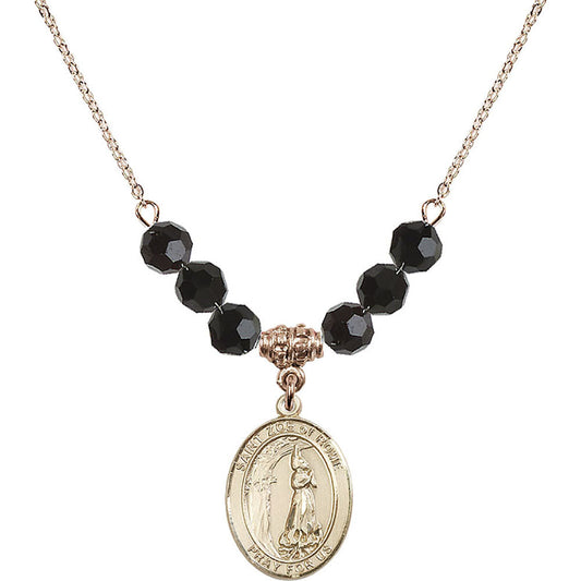 14kt Gold Filled Saint Zoe of Rome Birthstone Necklace with Jet Beads - 8314