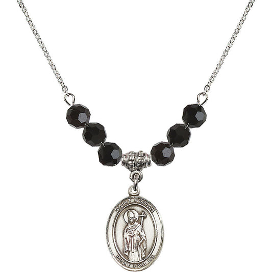 Sterling Silver Saint Ronan Birthstone Necklace with Jet Beads - 8315
