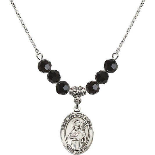 Sterling Silver Saint Malachy O'More Birthstone Necklace with Jet Beads - 8316