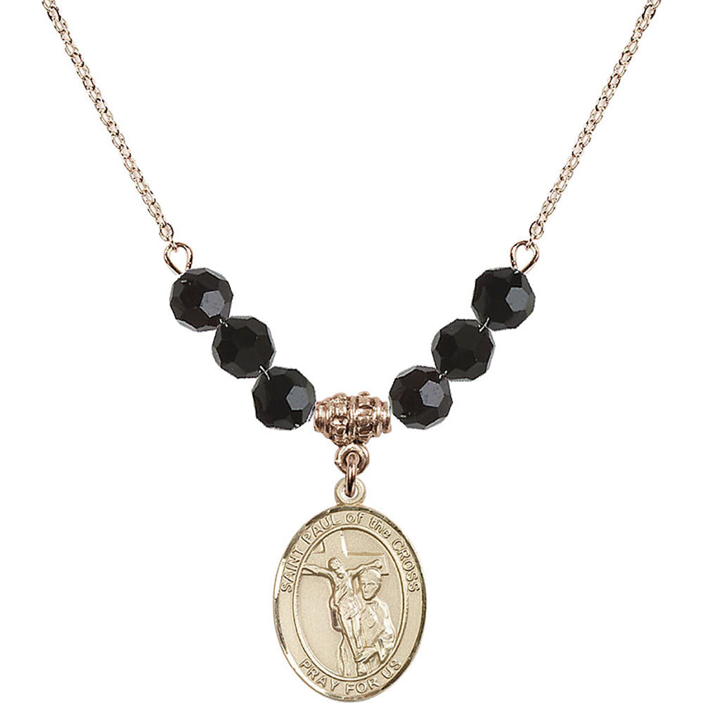 14kt Gold Filled Saint Paul of the Cross Birthstone Necklace with Jet Beads - 8318