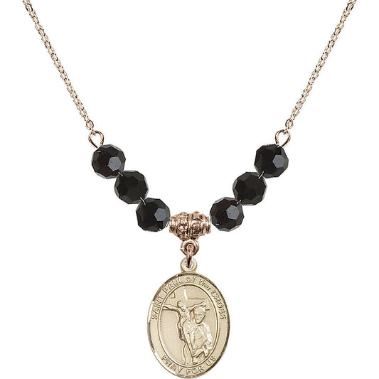 14kt Gold Filled Saint Paul of the Cross Birthstone Necklace with Jet Beads - 8318