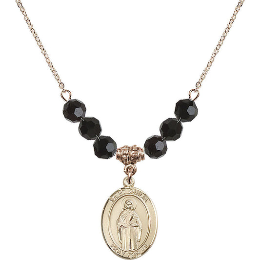 14kt Gold Filled Saint Odilia Birthstone Necklace with Jet Beads - 8319