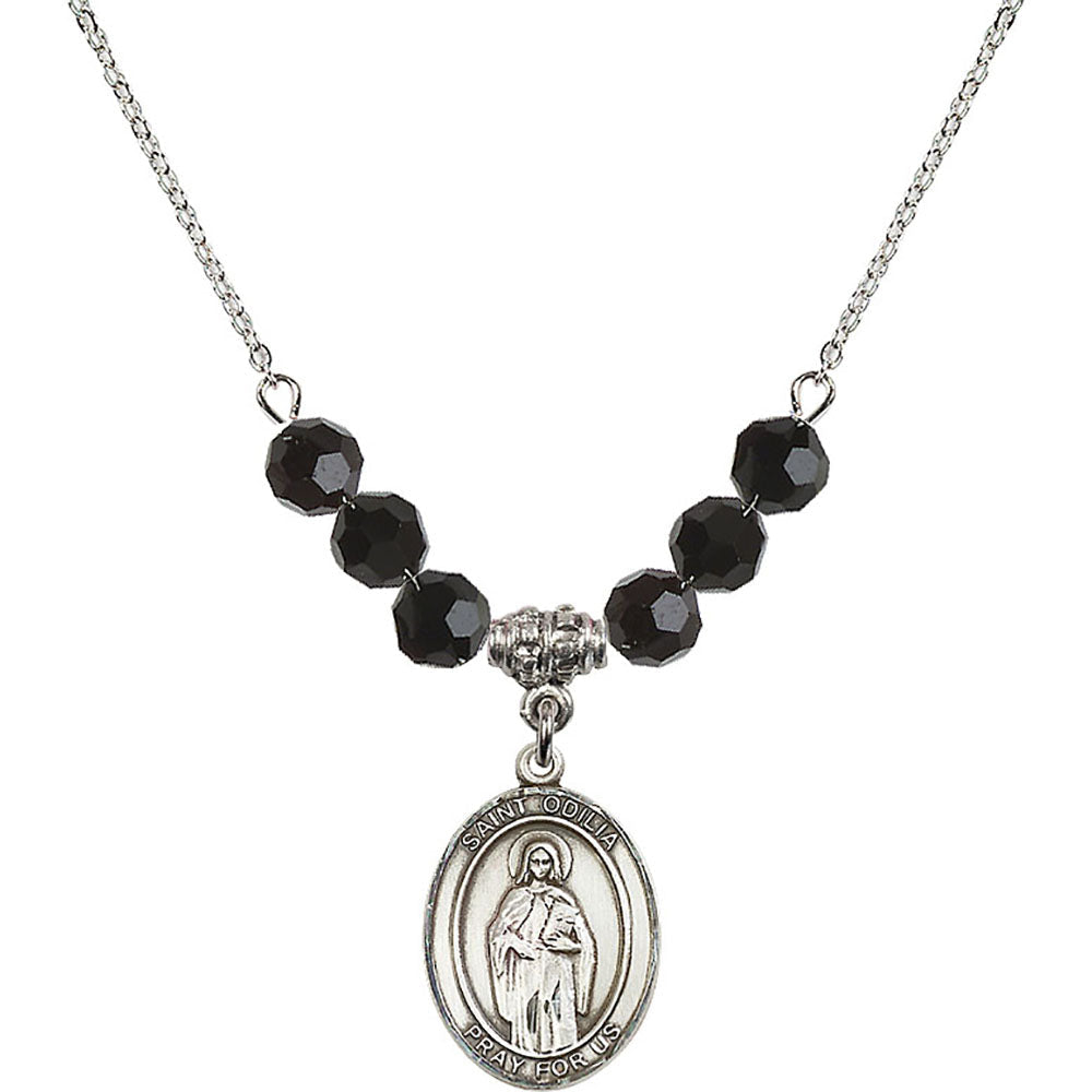Sterling Silver Saint Odilia Birthstone Necklace with Jet Beads - 8319