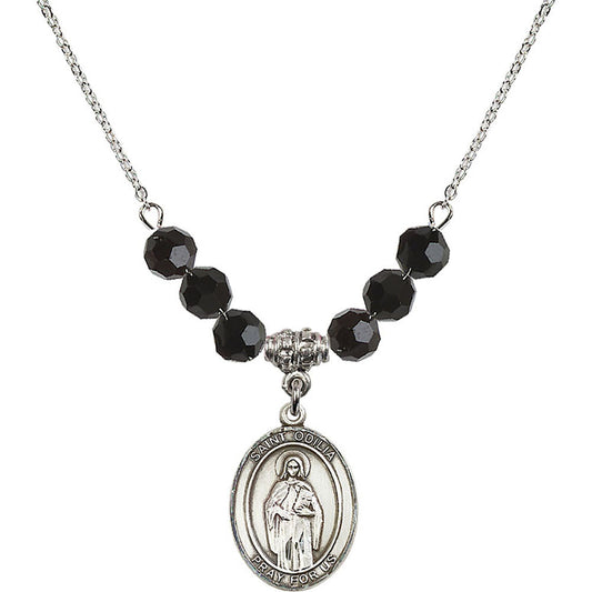 Sterling Silver Saint Odilia Birthstone Necklace with Jet Beads - 8319
