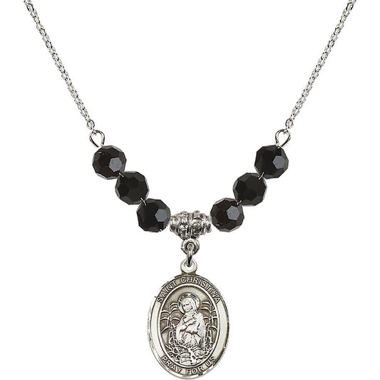 Sterling Silver Saint Christina the Astonishing Birthstone Necklace with Jet Beads - 8320