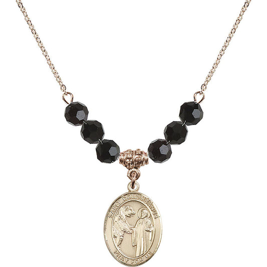 14kt Gold Filled Saint Columbanus Birthstone Necklace with Jet Beads - 8321