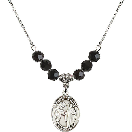Sterling Silver Saint Columbanus Birthstone Necklace with Jet Beads - 8321