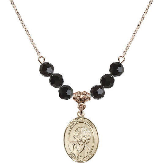 14kt Gold Filled Saint Gianna Beretta Molla Birthstone Necklace with Jet Beads - 8322