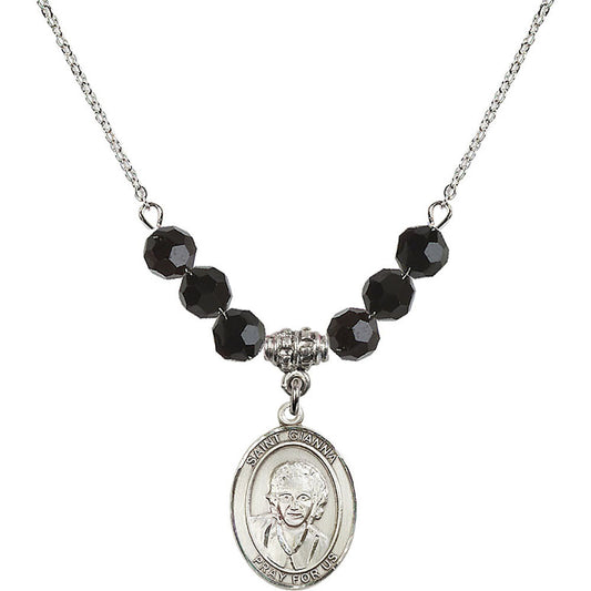 Sterling Silver Saint Gianna Beretta Molla Birthstone Necklace with Jet Beads - 8322