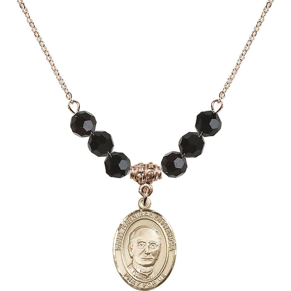 14kt Gold Filled Saint Hannibal Birthstone Necklace with Jet Beads - 8327