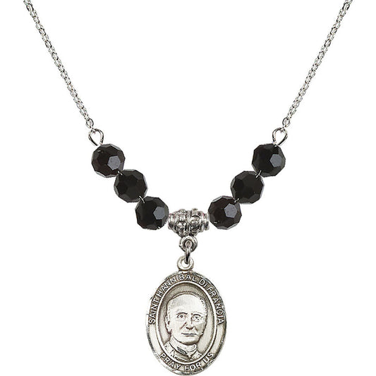 Sterling Silver Saint Hannibal Birthstone Necklace with Jet Beads - 8327
