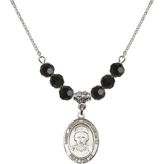 Sterling Silver Saint Joseph Freinademetz Birthstone Necklace with Jet Beads - 8329