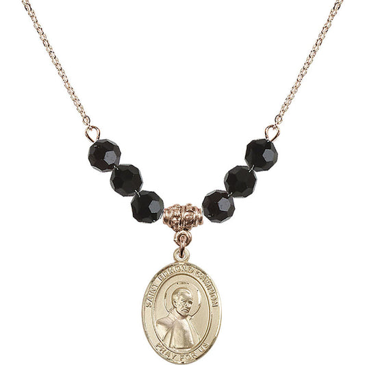 14kt Gold Filled Saint Edmund Campion Birthstone Necklace with Jet Beads - 8333
