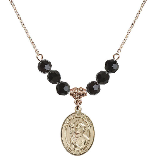 14kt Gold Filled Saint Rene Goupil Birthstone Necklace with Jet Beads - 8334