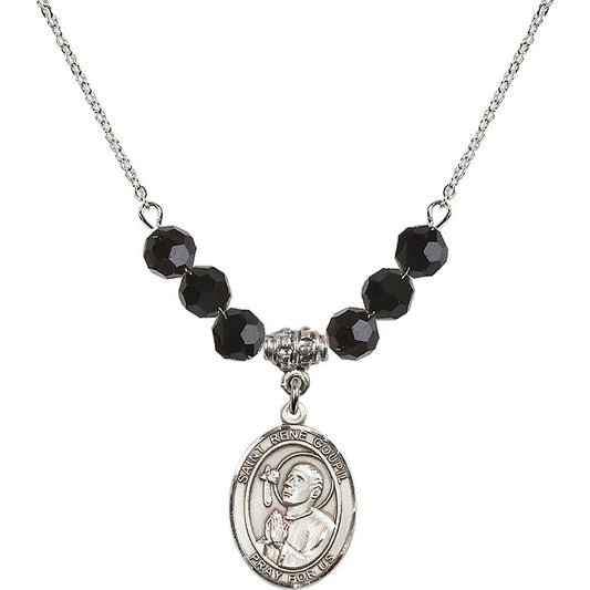Sterling Silver Saint Rene Goupil Birthstone Necklace with Jet Beads - 8334