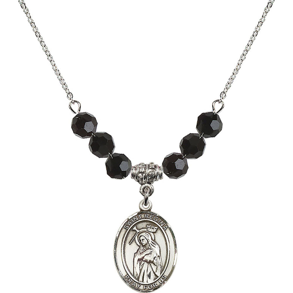 Sterling Silver Saint Regina Birthstone Necklace with Jet Beads - 8335