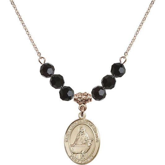 14kt Gold Filled Saint Catherine of Sweden Birthstone Necklace with Jet Beads - 8336