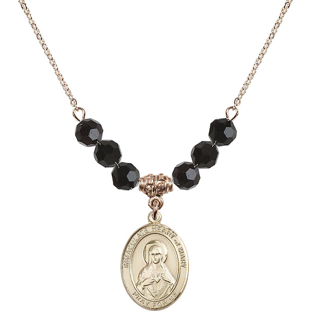 14kt Gold Filled Immaculate Heart of Mary Birthstone Necklace with Jet Beads - 8337