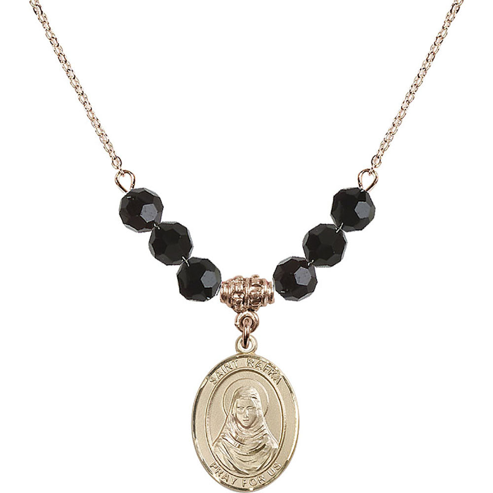 14kt Gold Filled Saint Rafka Birthstone Necklace with Jet Beads - 8338