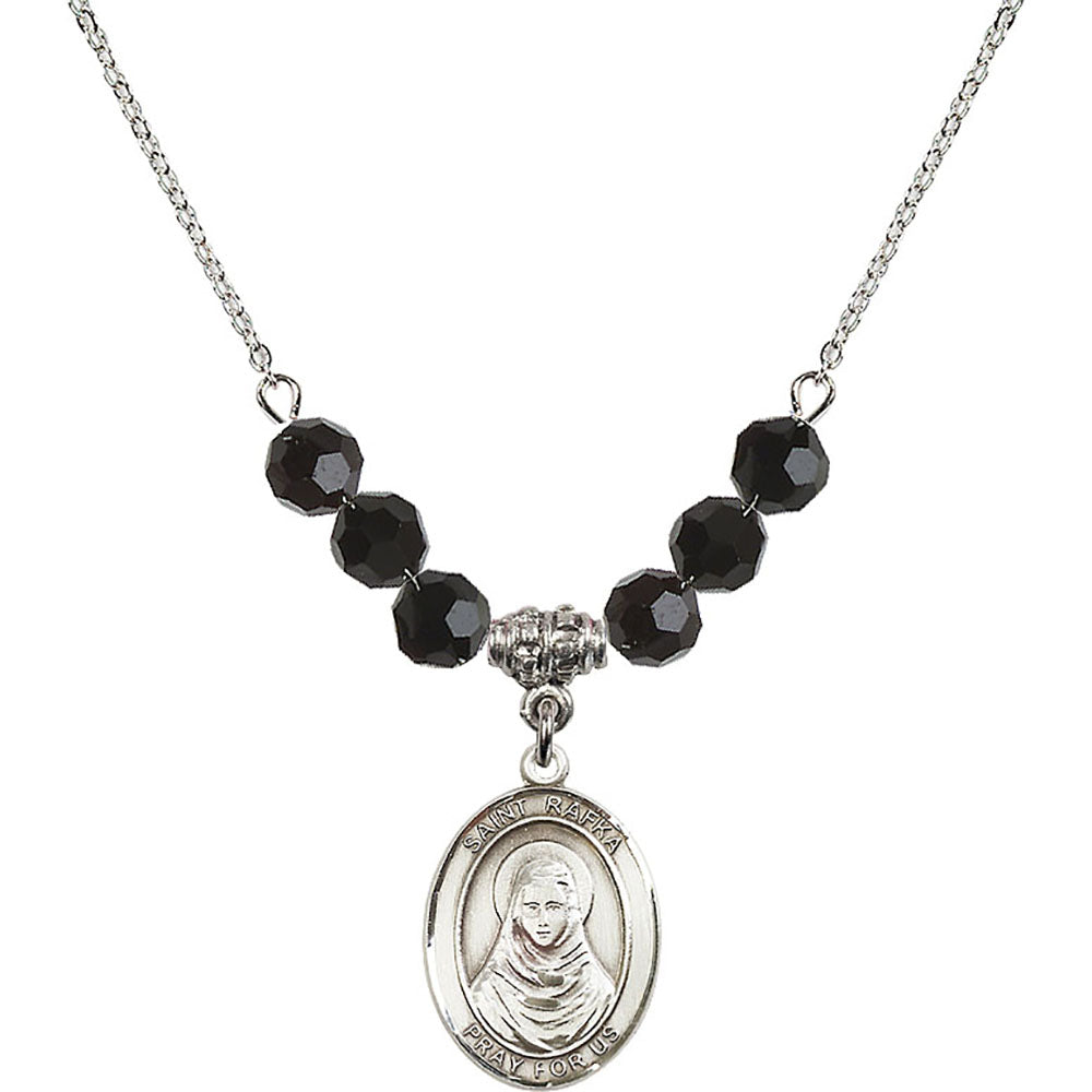 Sterling Silver Saint Rafka Birthstone Necklace with Jet Beads - 8338
