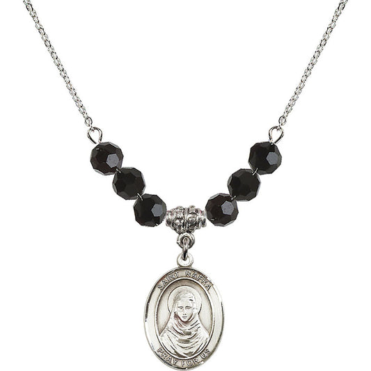 Sterling Silver Saint Rafka Birthstone Necklace with Jet Beads - 8338
