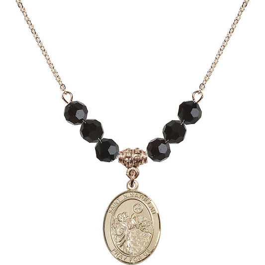 14kt Gold Filled Saint Nimatullah Birthstone Necklace with Jet Beads - 8339