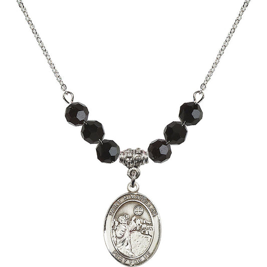 Sterling Silver Saint Nimatullah Birthstone Necklace with Jet Beads - 8339