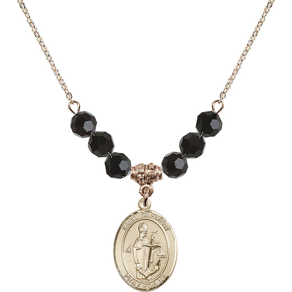 14kt Gold Filled Saint Clement Birthstone Necklace with Jet Beads - 8340