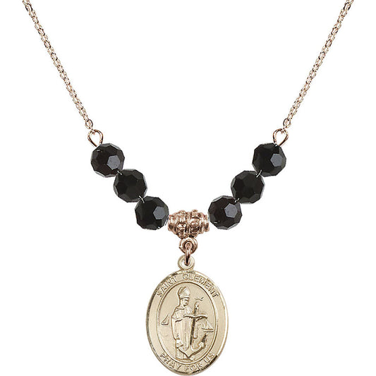 14kt Gold Filled Saint Clement Birthstone Necklace with Jet Beads - 8340