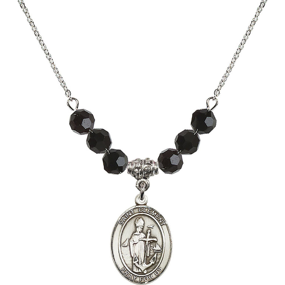 Sterling Silver Saint Clement Birthstone Necklace with Jet Beads - 8340