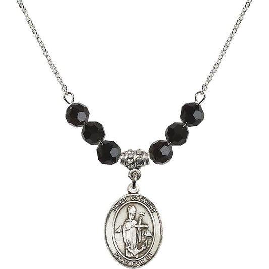 Sterling Silver Saint Clement Birthstone Necklace with Jet Beads - 8340
