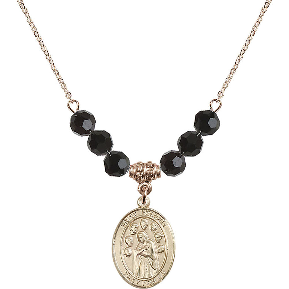 14kt Gold Filled Saint Felicity Birthstone Necklace with Jet Beads - 8341
