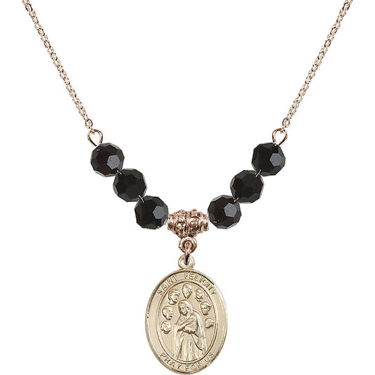 14kt Gold Filled Saint Felicity Birthstone Necklace with Jet Beads - 8341