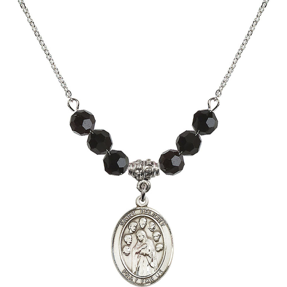 Sterling Silver Saint Felicity Birthstone Necklace with Jet Beads - 8341