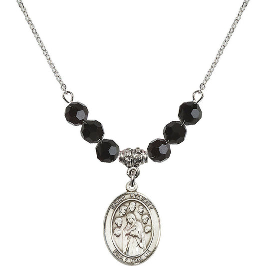 Sterling Silver Saint Felicity Birthstone Necklace with Jet Beads - 8341