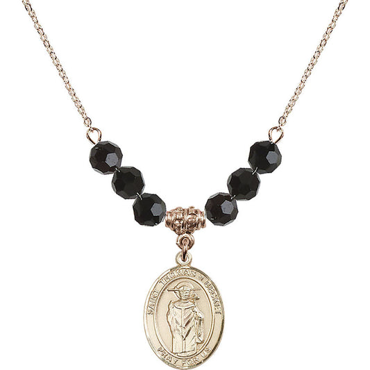 14kt Gold Filled Saint Thomas A Becket Birthstone Necklace with Jet Beads - 8344