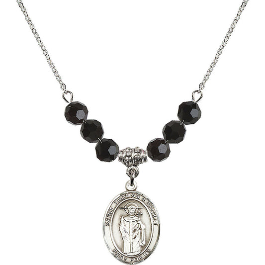 Sterling Silver Saint Thomas A Becket Birthstone Necklace with Jet Beads - 8344