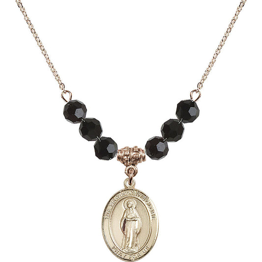 14kt Gold Filled Virgin of the Globe Birthstone Necklace with Jet Beads - 8345