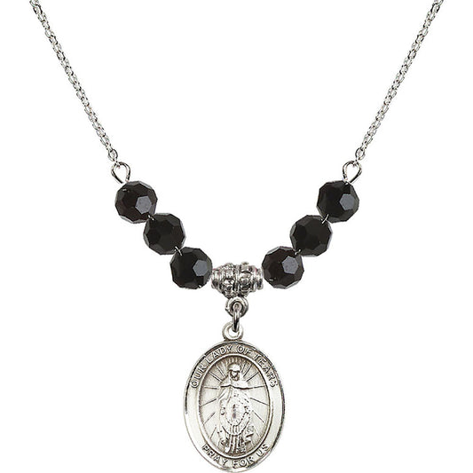 Sterling Silver Our Lady of Tears Birthstone Necklace with Jet Beads - 8346