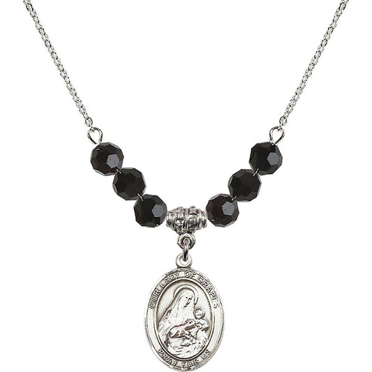 Sterling Silver Our Lady of Grapes Birthstone Necklace with Jet Beads - 8347
