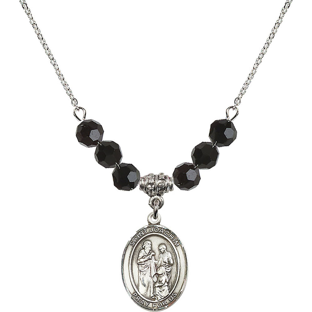 Sterling Silver Saint Joachim Birthstone Necklace with Jet Beads - 8348