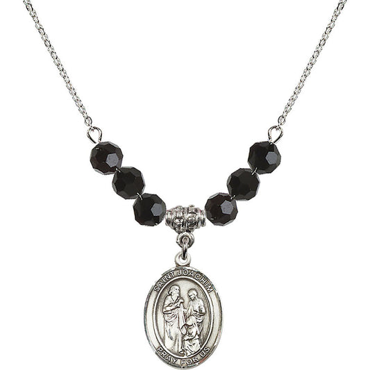 Sterling Silver Saint Joachim Birthstone Necklace with Jet Beads - 8348