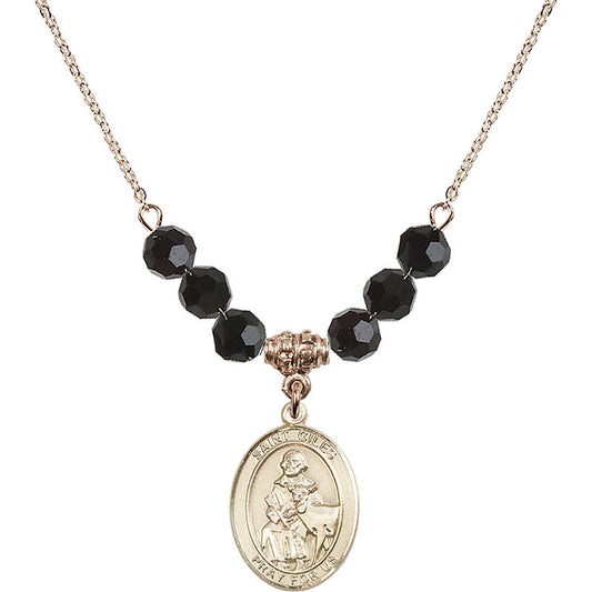 14kt Gold Filled Saint Giles Birthstone Necklace with Jet Beads - 8349